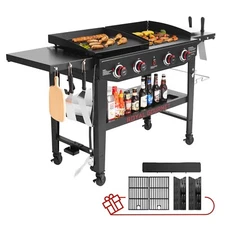 Royal Gourmet 4-Burner Propane Grill Griddle Combo w/ Bonus Grilling Gear Set