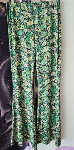 Zara Womens Printed Flowing Floral Green Flared Bell Bottom Elastic Pants sz M - Picture 4 of 7
