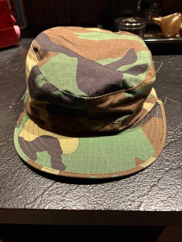 Vintage US Army Military Issue BDU Woodland Camo Hot Weather Cap Hat Size 7-1/4