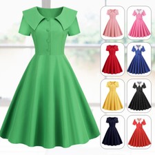 Women Retro 50s 60s Rockabilly Lapel Dress Large Swing Cocktail Evening Party
