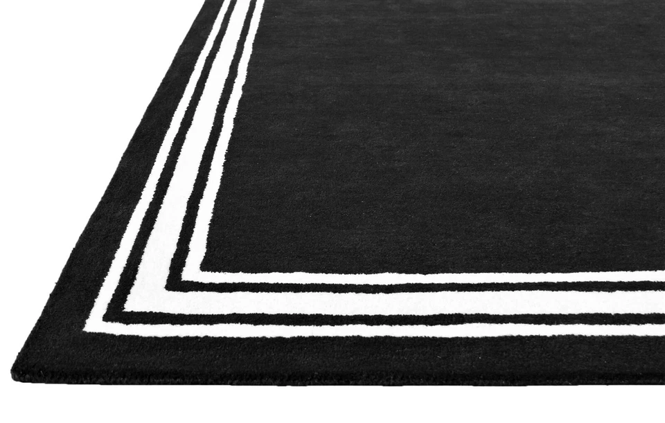 Hotel Harper Border Black Modern Hand-Tufted 100% Wool Soft Area Rug Carpet - Image 3 of 4