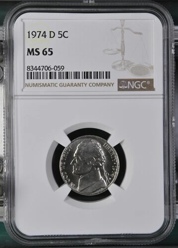 1974-D Jefferson nickel graded by NGC MS65