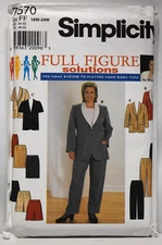 Simplicity Women's Jacket/Pants/Shorts And Skirt Size: FF 18W-24W Pattern # 7570