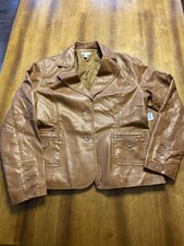 Women's Relativity Brown Leather Jacket  Motorcycle Coat Button Up Size L