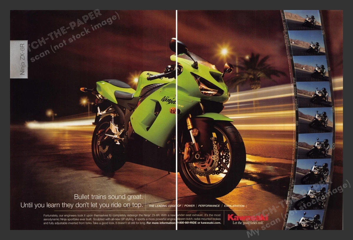 Kawasaki Ninja ZX-6R Motorcycle 2000s Print Advertisement 2 Page Kawasaki Ninja ZX-6R Motorcycle 2000s Print Advertisement 2 Page