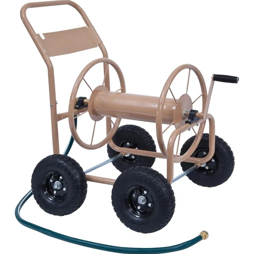 Industrial Steel Garden Hose Reel Cart 4 Wheel 300 ft 5/8 inch Hose Water