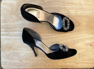 Stuart Weitzman Terciopelo Negro Puntera abierta Tacones Zapatos De Salón  Cristal D 'Orsay Talla 8 M Usado En Excelente Condición | eBay