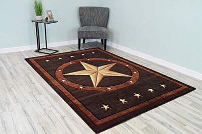 Premium Hand Carved Modern Cowboy Lodge Texas Star Rug 1806 Brown Chocolate