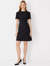 NEW ANN TAYLOR $159 BLACK LINK JACQUARD POCKET FLARE DRESS SZ 12