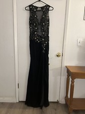 Jovani JVN Womens Prom Formal Dress Beaded Rhinestone Gown Black Sz 4