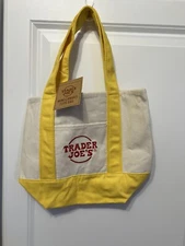 Trader Joes YELLOW Mini Canvas Tote Bag Reusable NWT NEW Embroidered