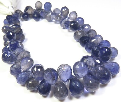 Natural Iolite Faceted Briolette Gems Teardrop Beads 9''Strand 9-13mm GV-3867