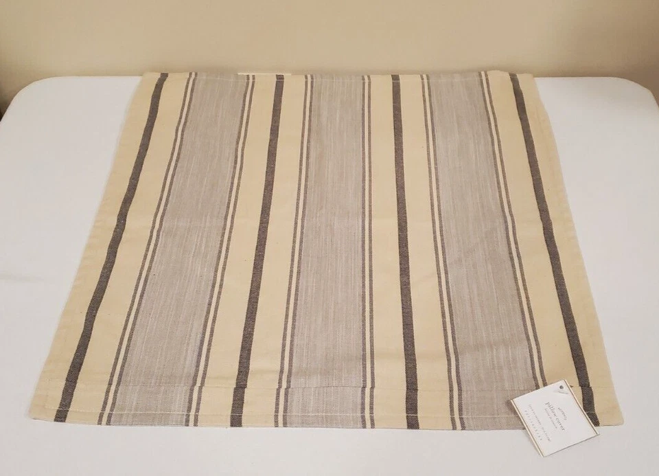 Funda de Almohada POTTERY BARN 20"x20" Cuadrada Azul Beige Rayas Lino NUEVA Foto 2 de 4