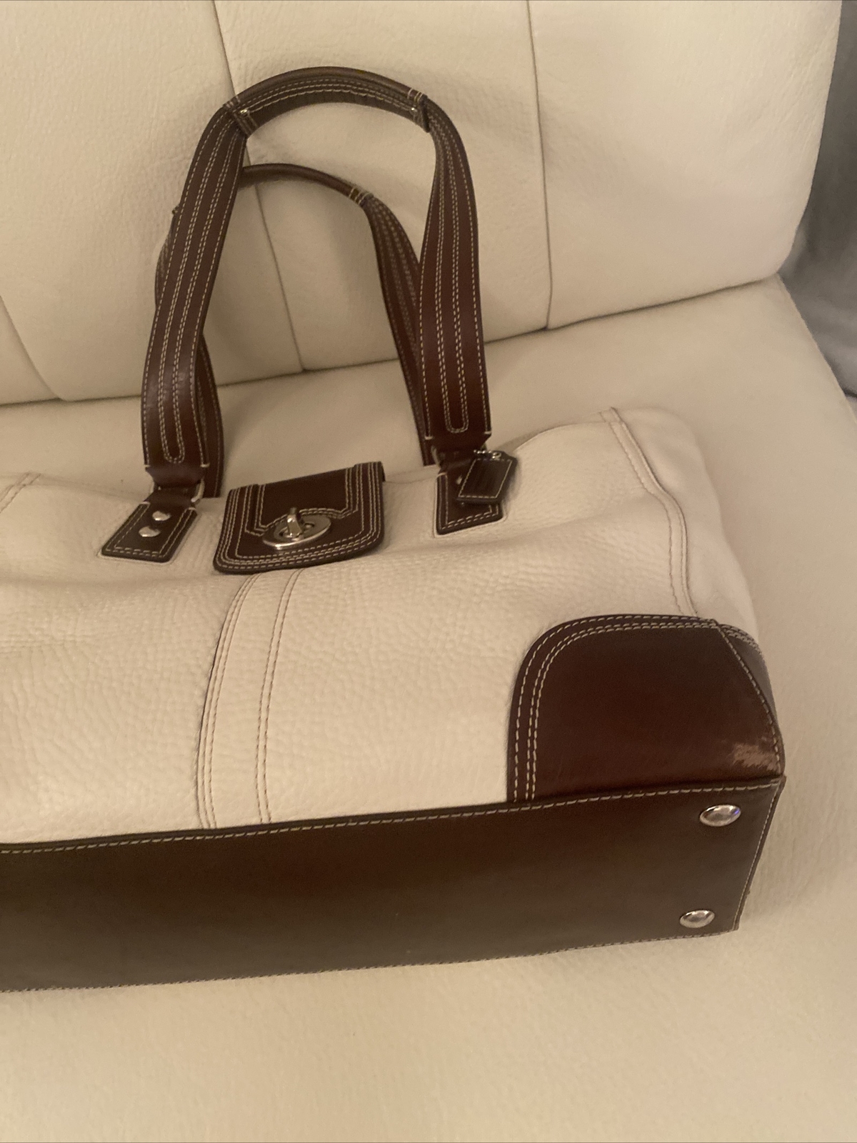 Coach tote laptop bag Legacy Collection white brown l… Gem