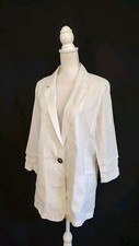 Halston Blazer White 100 Linen Casual One Button w Patch Pockets Women's Sz L