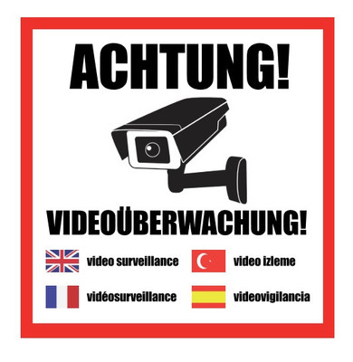 1-50x ACHTUNG Videoüberwachung Aufkleber Hinweis Warnaufkleber Kamera 4 Sprachen