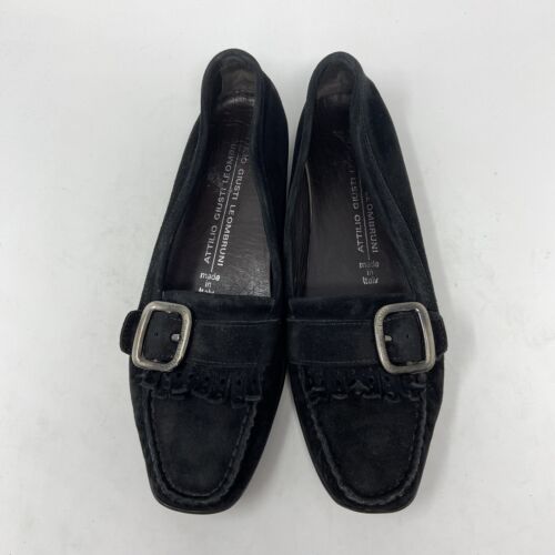 AGL Black Suede Loafer With Buckles and Fringe, Women’s Size 36.5/ US 6.5