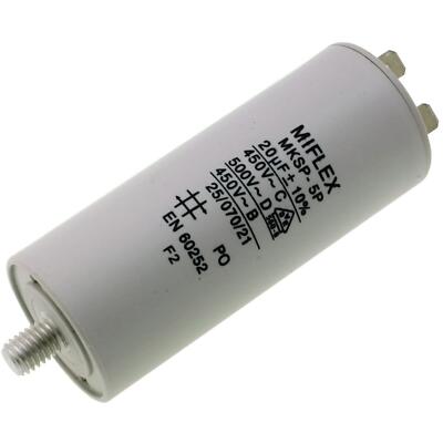 Anlaufkondensator Motorkondensator 20µF 450V 40x83mm Stecker 6,3x0,8mm Miflex 20