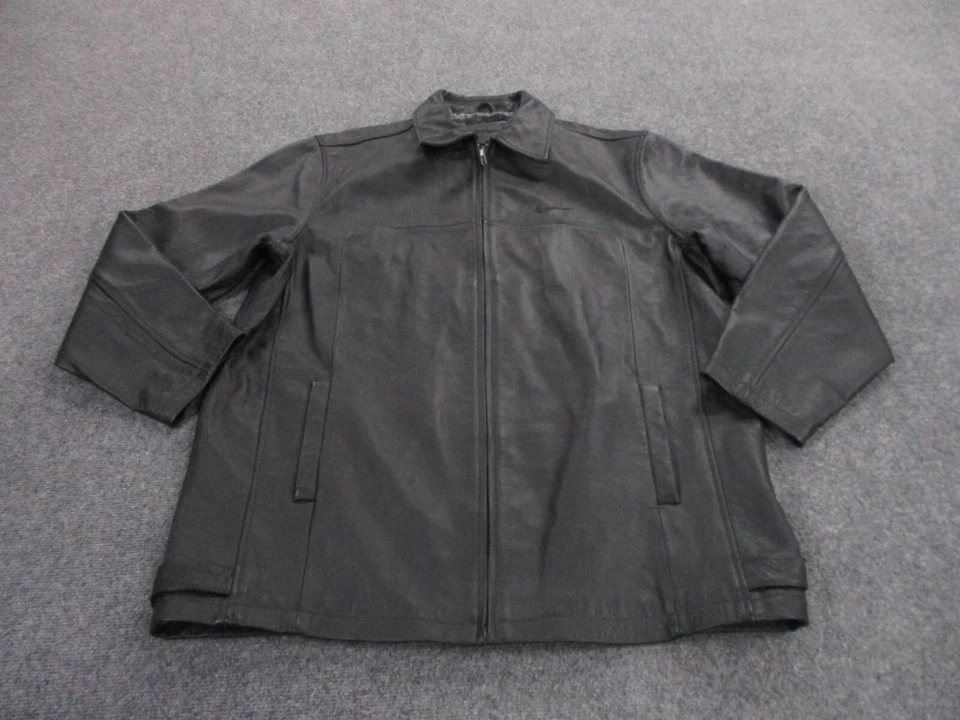 Chaqueta Nike Hombres 3XLT Cuero Negro Motociclista Baloncesto Pesado 279122 010 Swoosh Logo Foto 2 de 4