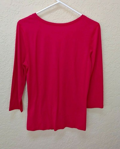 Sahalie Womens Top Size Small Red 3/4 Sleeves Cotton Rayon Stretch Ruffle Front - Picture 3 of 4