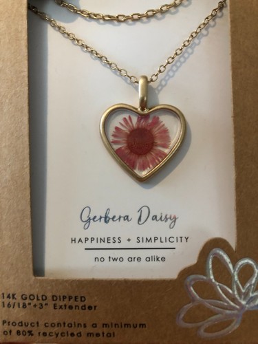 Bella Uno Bellissima HEART Layered Necklace 14K Gold Dipped Pressed DAISY Unique - Picture 2 of 4