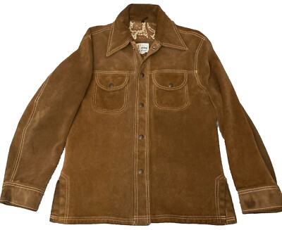 Simco Supreme Mens Sz 38 Cognac Brown Leather Jacket Coat- Snaps- Paisley Inside