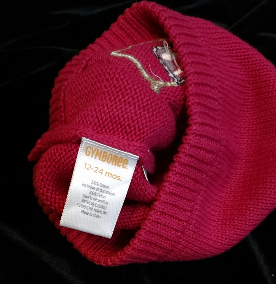 GYMBOREE 刺绣针织冬季小狗帽子流苏 12-24 Mo 粉色棕褐色波点 — 第 3/4 张图片