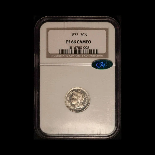 1872 Nickel Three-Cent Piece CAC & NGC PF66 Cameo - Free Shipping USA