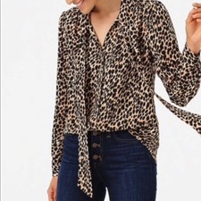 J Crew Animal Leopard Print Tie Neck Drapey Blouse Top Size Small