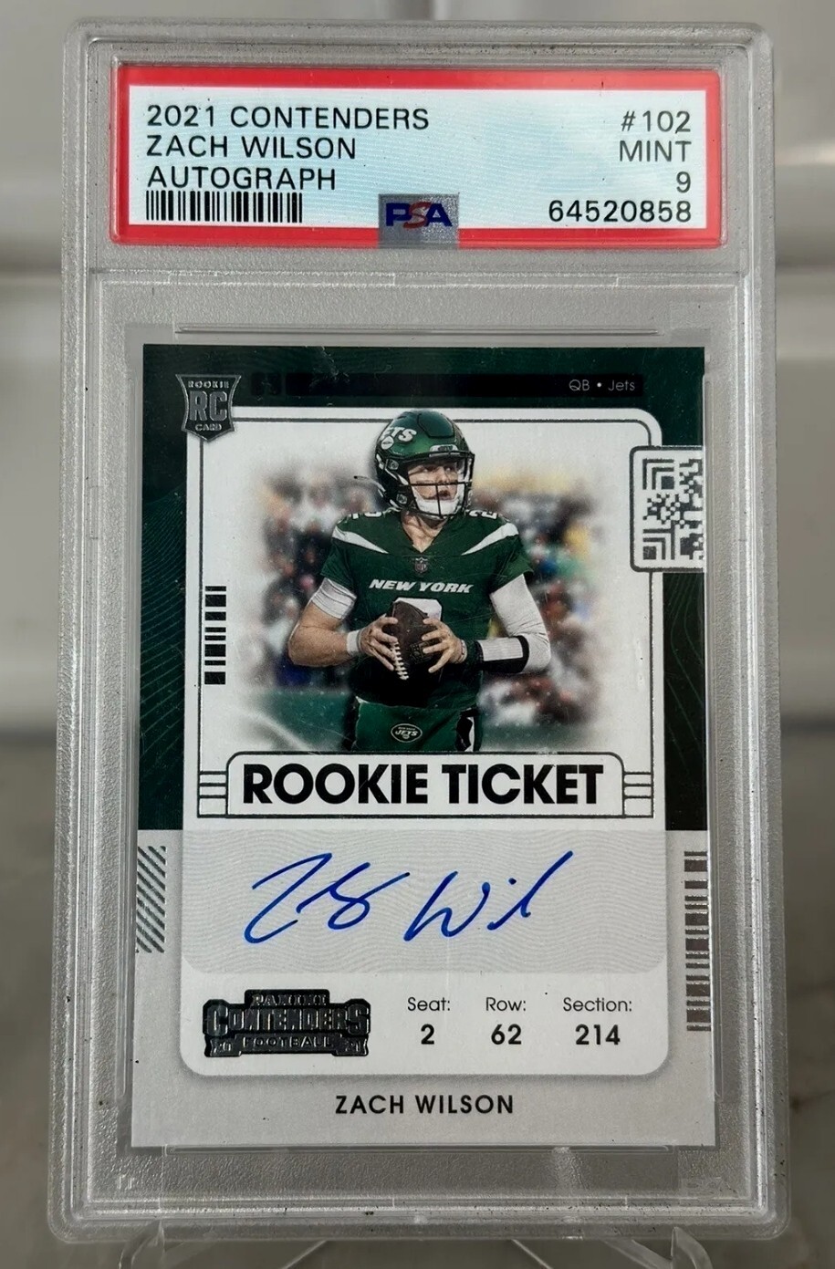 2021 Contenders Zach Wilson Rookie Ticket Auto RC 102 New York Jets PSA 9 Mint