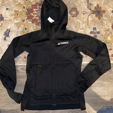 $140 ADIDAS TERREX Hiking POLARFLEECE HOODED JACKET BLACK Womens IB1843 XS 32?