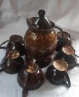 Coconut Shell Tea-Coffee Pot With 6 Cups 100% Natural Eco Friendly Fast Shipping