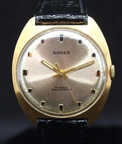 Anker 17 Rubis German Gold Plated Hand Winding Mens Watch c.1970s FREE P&P