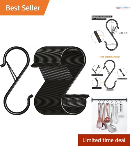 32 Pack Heavy Duty Steel S Hooks 3.5 Inch Safety Buckle for Hanging Kitchen C...