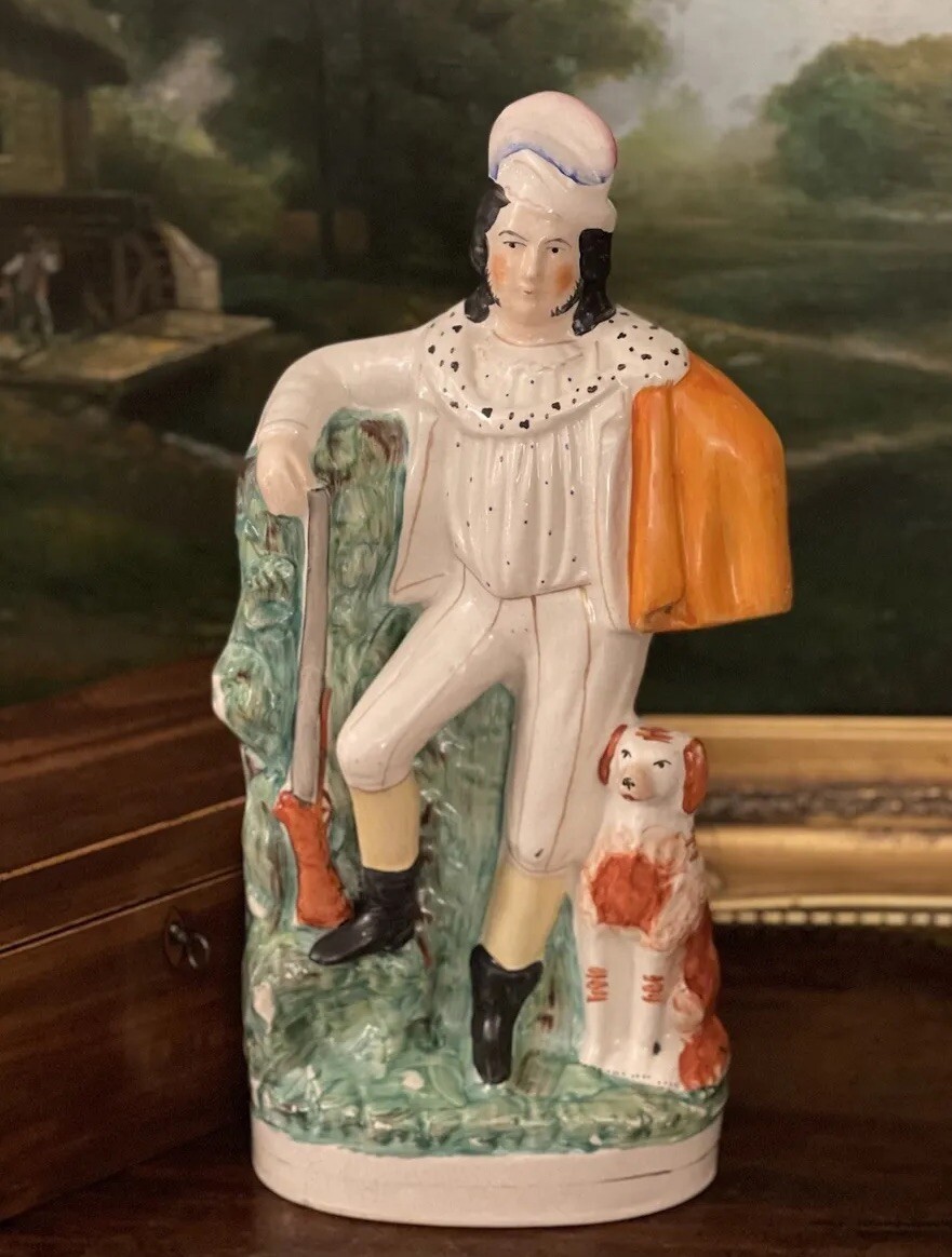 Large 19C English Staffordshire Noble Hunter Spaniel Dog Mantle Figure 15.5”