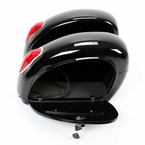Universal Motorcycle Hard SaddleBag Trunk w/Light for Honda Yamaha Harley Suzuki - Picture 4 of 13