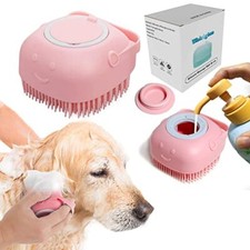 Dog Bath Brush, Shampoo Dispenser, Soft Silicone Brush Rubber Bristle