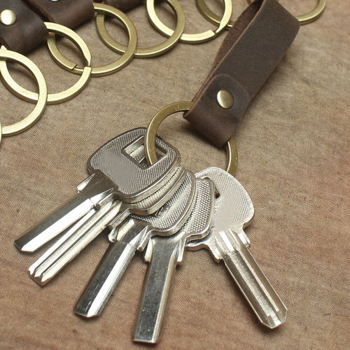 1piece Retro Handmade Leather Car Keychain Keyring Single Circle Key Ring Gift - Picture 7 of 11