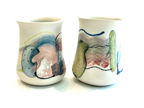 James Rothrock Pair Hand Painted Art Pottery Vintage 1992 Vase Cup New Never Use - Picture 7 of 17