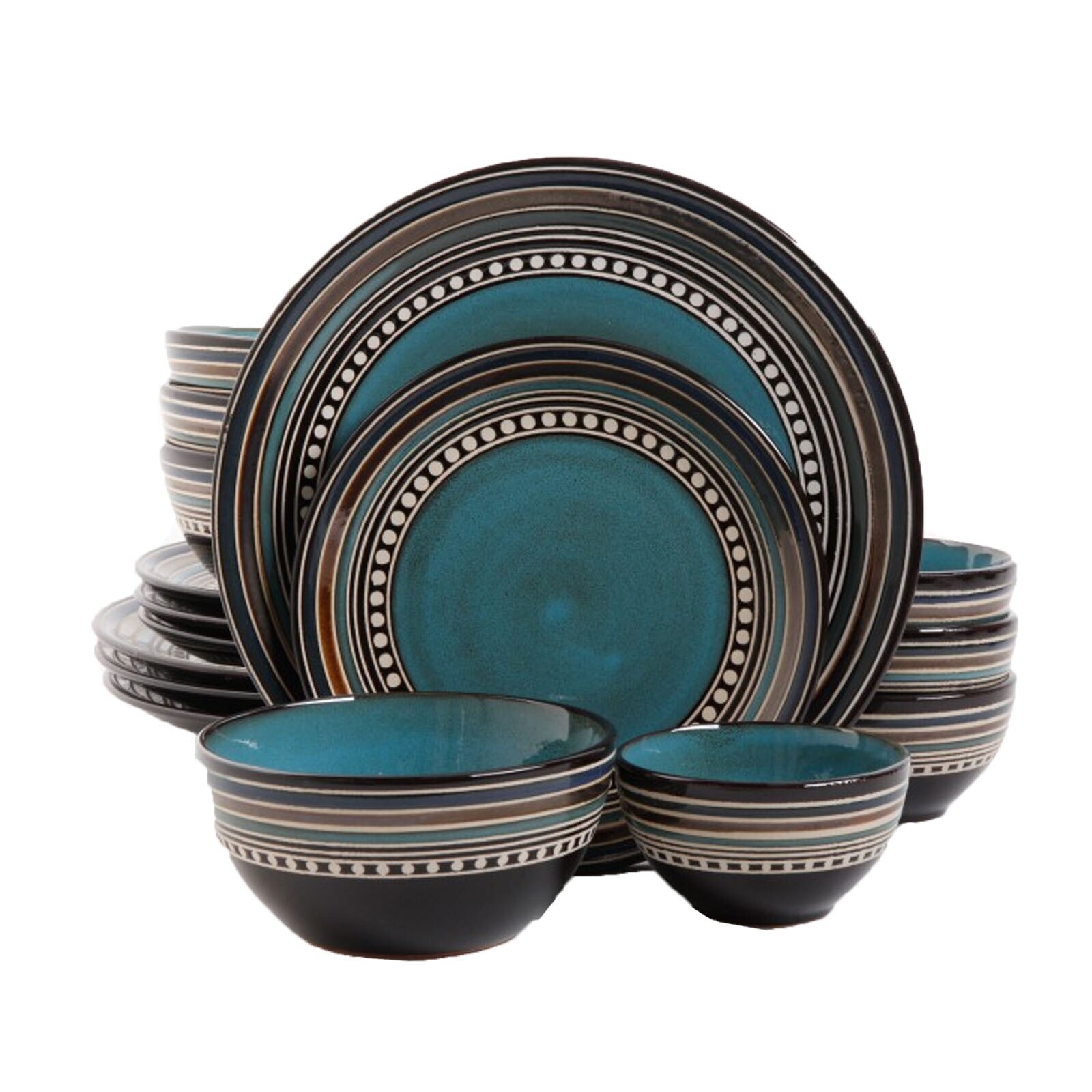 Elite Cafe Versailles Teal Blue 16-Piece Dinnerware Set Brown