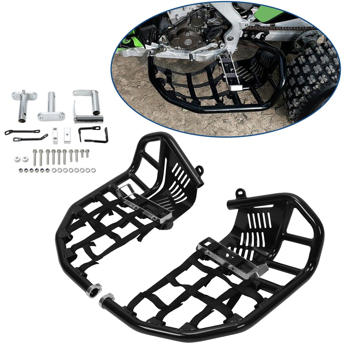Foot Peg Nerf Bars W/Black Nets Peg For Kawasaki KFX450R 08-15