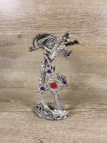 2 Kopf Drache Keltenkreuz Figur Metall Zinn 6" schwer (beschädigt) 23S - Bild 2 von 16