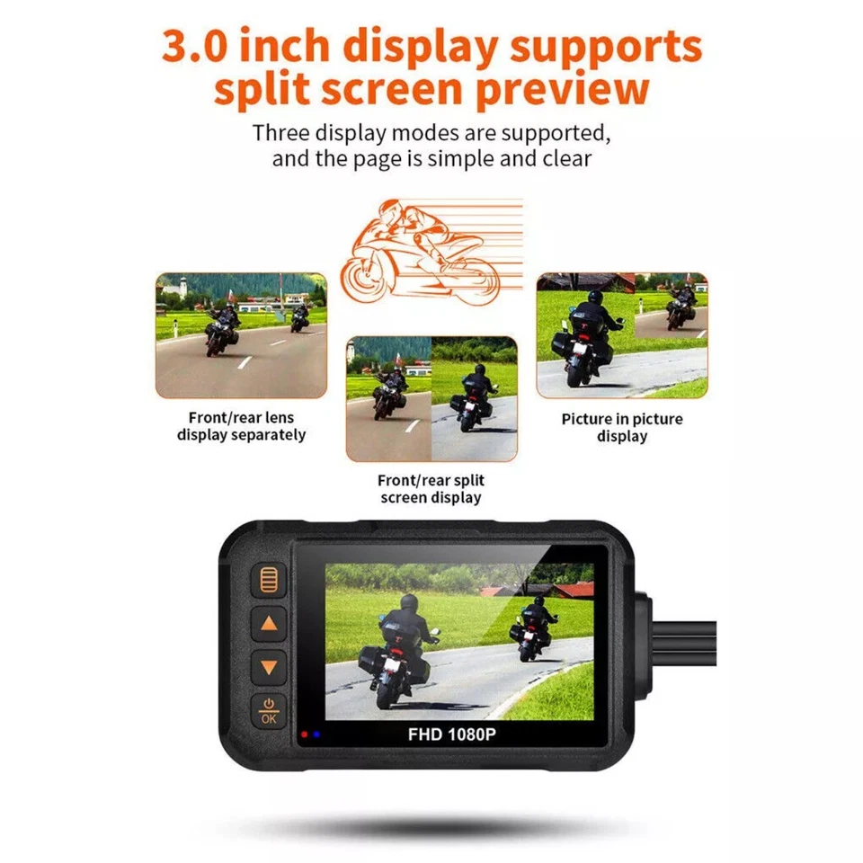 3" HD 1080P Motorcycle Dash Cam DVR Camera Waterproof Recorder Front+Rear Cam - Image 4 of 4
