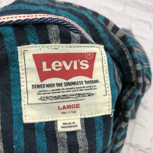 Levi's Men Long Sleeve Button Up Linen Cotton Shirt Size Large Striped B207 -26 - Picture 5 of 12