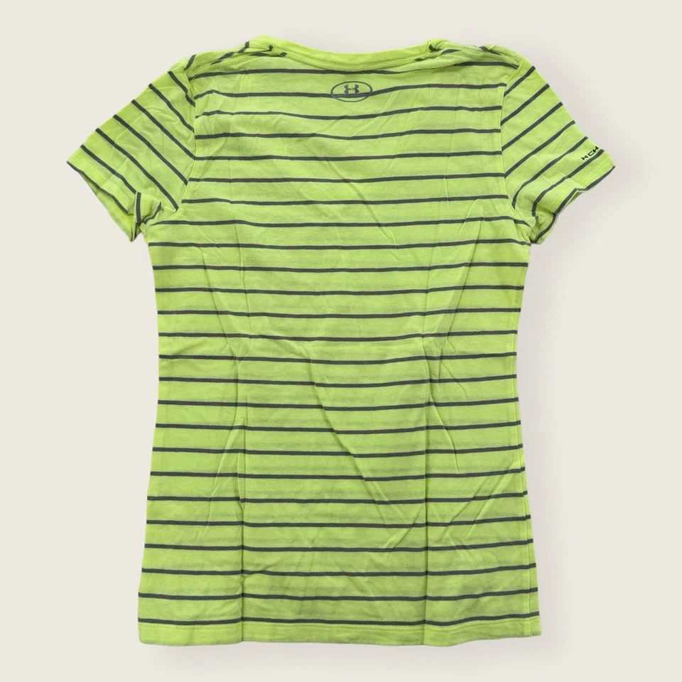 Camisa Under Armour Mujer Pequeña Top Camiseta Manga Corta Rayas Amarillo Logo Foto 2 de 4