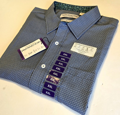 NWT Nick Graham Performance Shirt Men 2XL Stretch Short Sleeve Button Up Modern