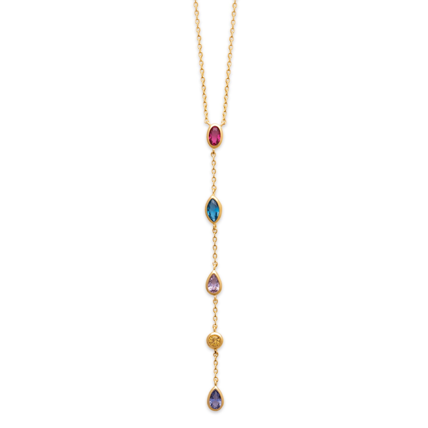 Collier Y en plaqué or 750/000 et oxydes de zirconium multicolores d'une brillance d'exception