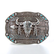 New Men's Nocona SKULL W/ FEATHERS ARR0OW WESTERN BELT BUCKLE Turquoise