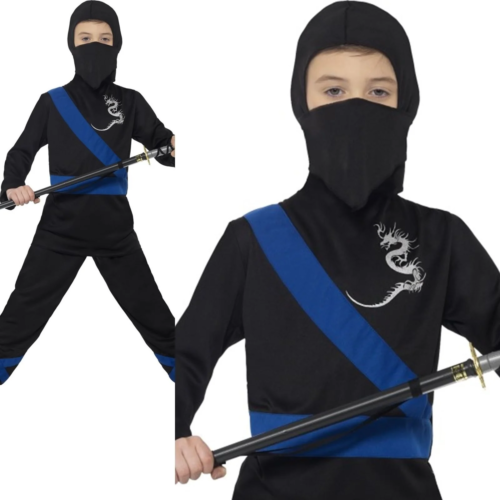 Ninja Assassin Costume Martial Arts Childs Kids Boys Fancy Dress Outfit Age 4-12 - Photo 1/4