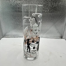 Vintage 1 Libby Glass PINK Asian Scene Printed Collins 7” Tall Mid Century